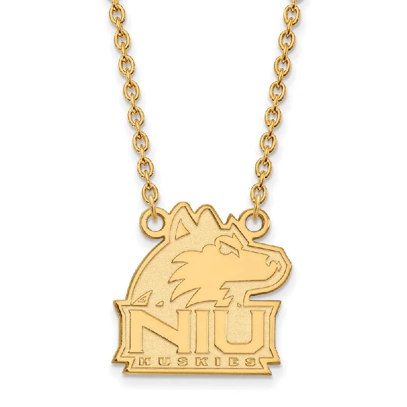 Ladies necklaces for club nights -14k Yellow Gold Northern Illinois U Large Pendant Necklace