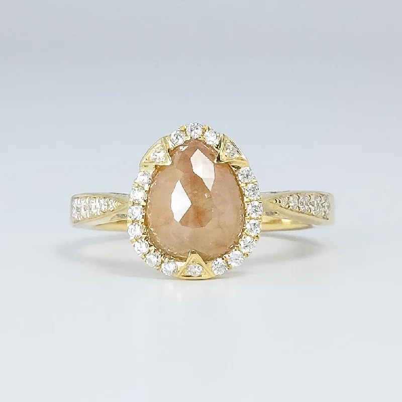 ladies-platinum-vintage-rings-14K Yellow Gold 1.40ct Pear Shape Rose-Cut Amber Diamond Halo Statement Ring