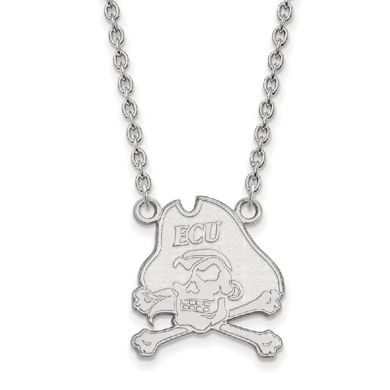 Ladies necklaces with fusion metals -Sterling Silver East Carolina U Large Pirate Pendant Necklace