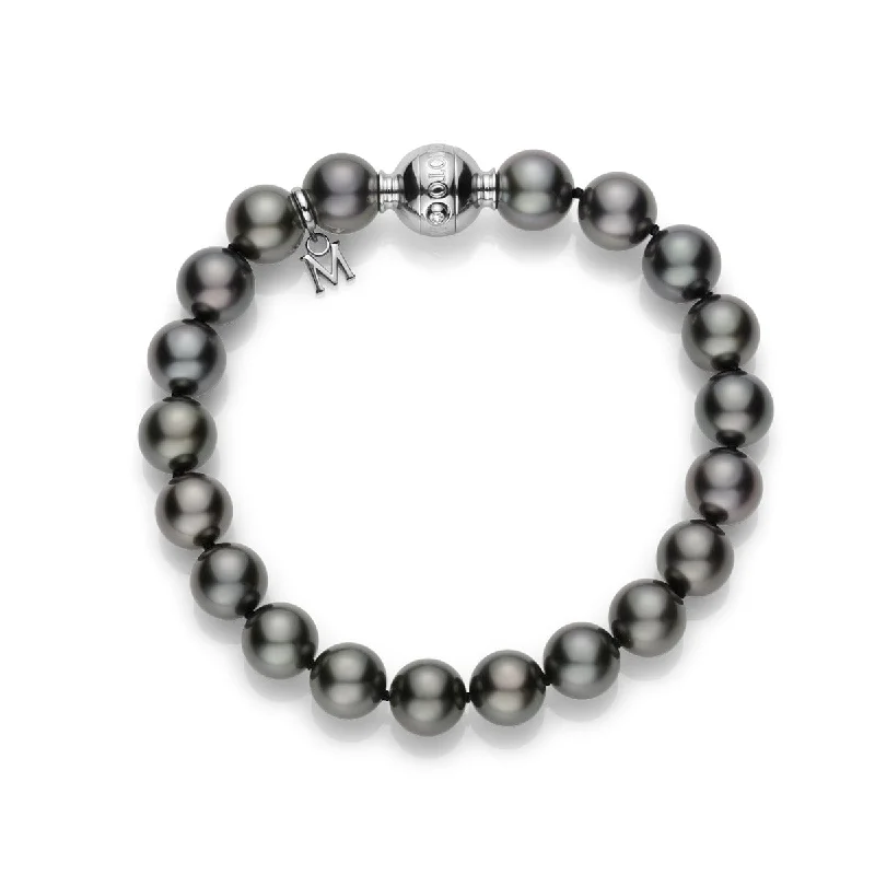 Ladies bracelets striking shapes -Black South Sea Cultured Pearl Bracelet in 18K White Gold