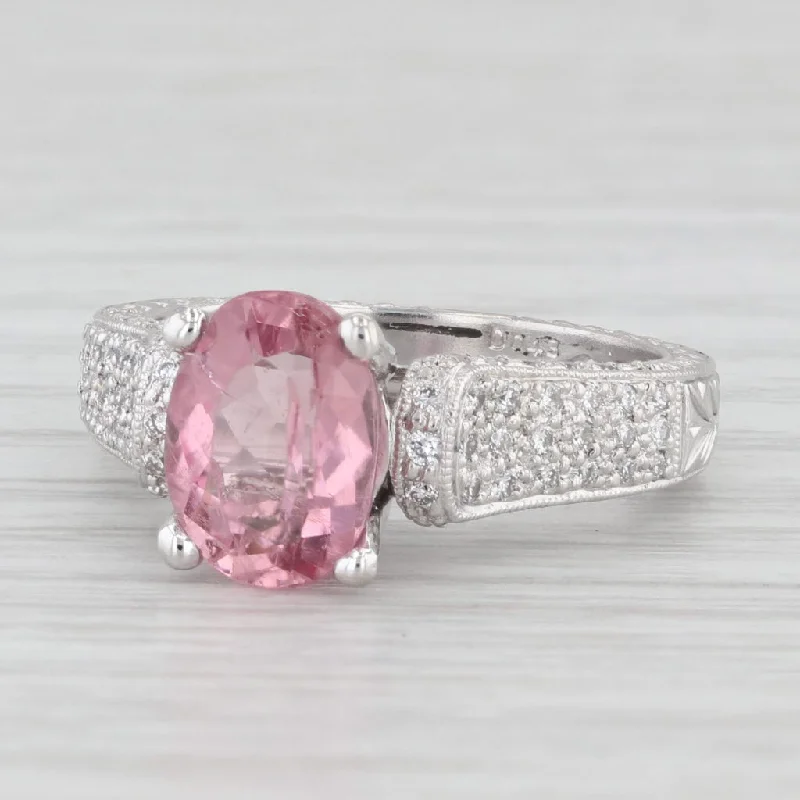 engagement-white-gold-bezel-ring-2.53ctw Pink Tourmaline Diamond Ring 900 Platinum Size 6.75 Engagement