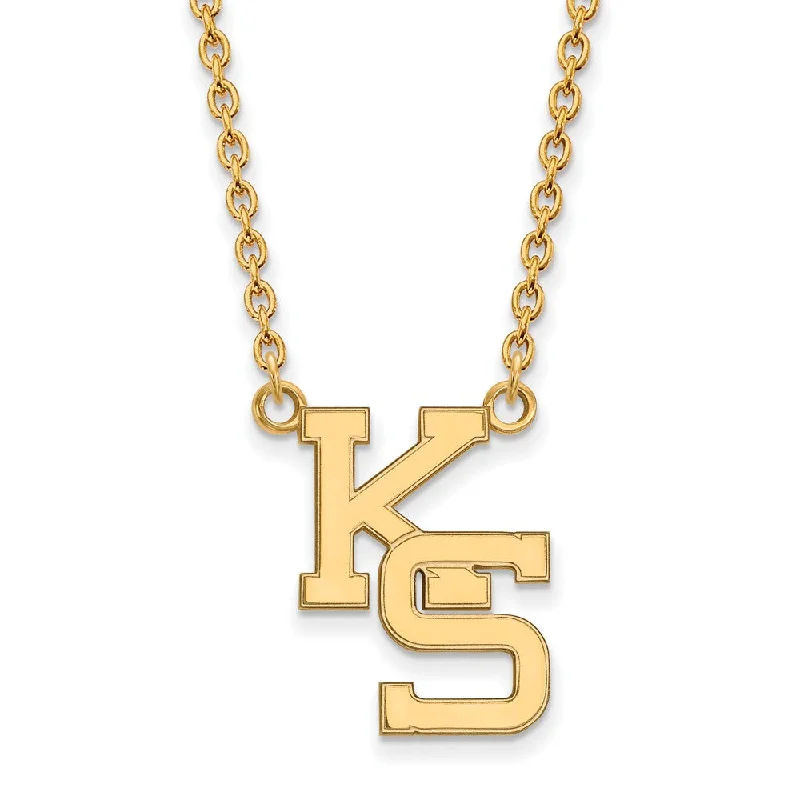 Ladies necklaces fancy strands -14k Gold Plated Silver Kansas State Large Pendant Necklace