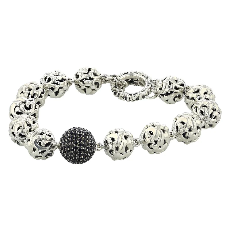 Ladies bracelets for life’s milestones -Charles Krypell Silver and Black Sapphire Ivy Bead Bracelet