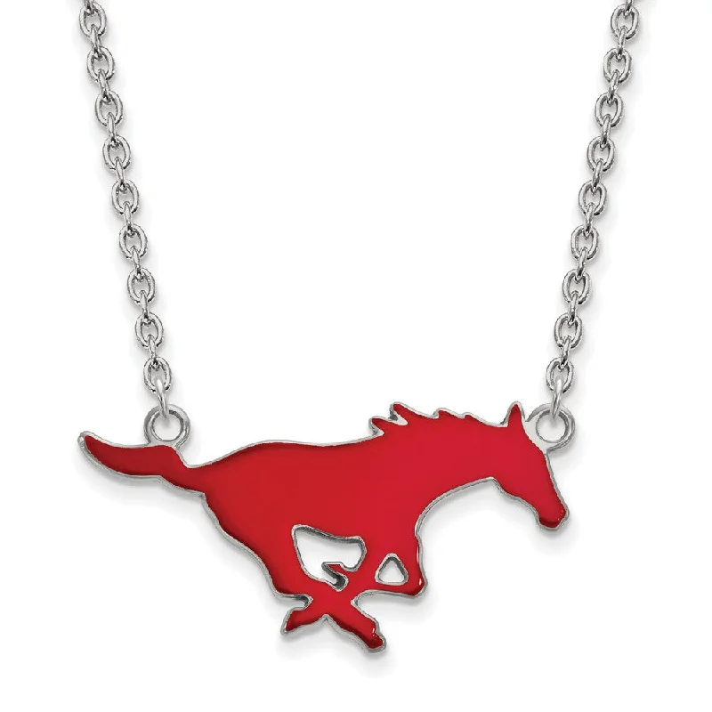 Ladies necklaces with streak pendants -Sterling Silver Southern Methodist U Lg Enamel Pendant Necklace