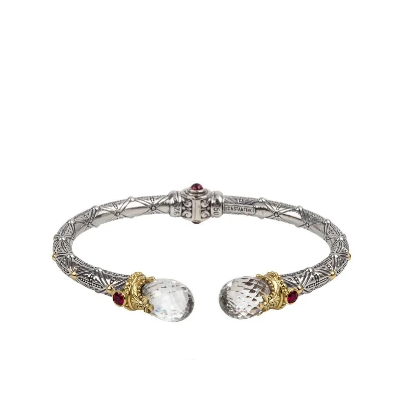 Ladies bracelets personalized engravings -Crystal, Corundum and Garnet Hinged Bracelet