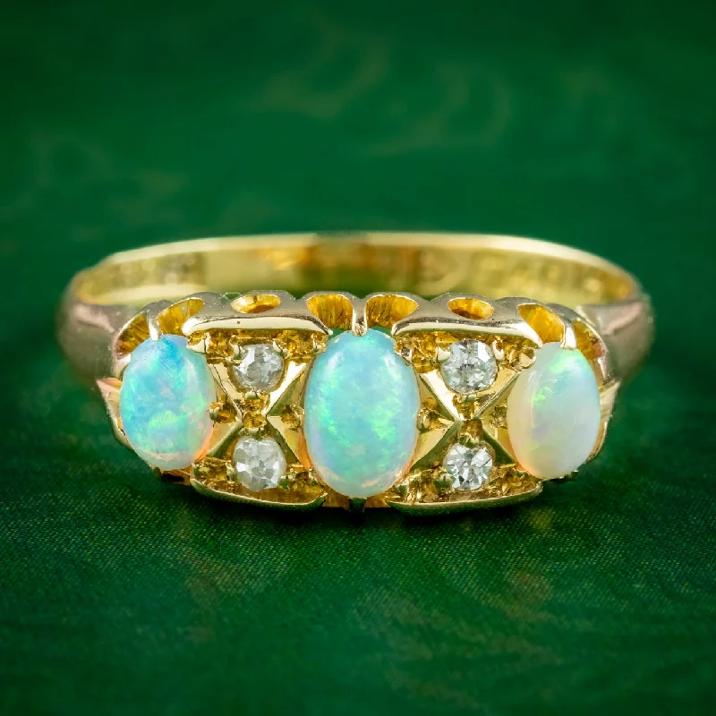 ladies-oval-gold-rings-Antique Edwardian Opal Diamond Ring Dated 1910