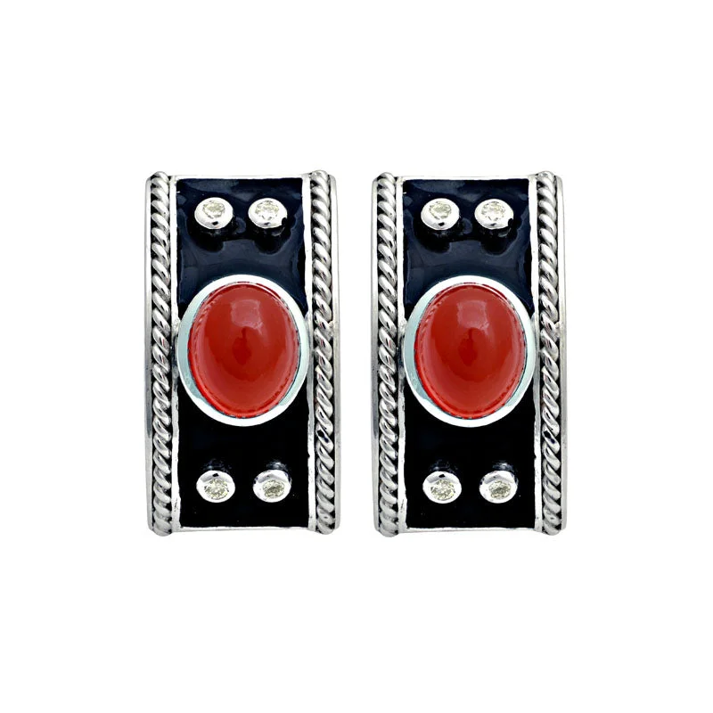 ladies-unique-silver-earrings-Earrings-Cornelian and Diamond (Enamel)