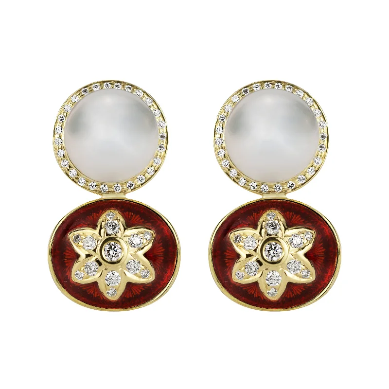 ladies-wedding-silver-earrings-Earrings - South Sea Pearl And Diamond (enamel) (2345D)