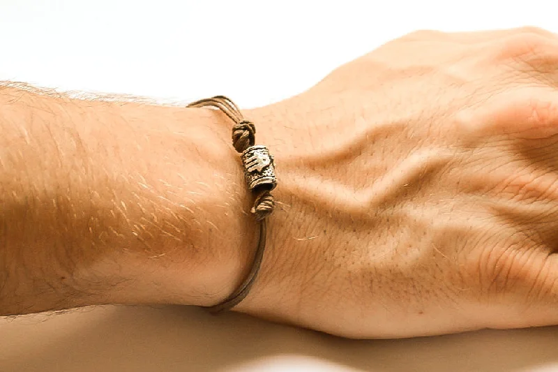 Ladies bracelets for outing days -Silver bead Hamsa bracelet for men, brown cord