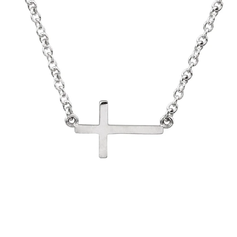 Ladies necklaces for vow renewals -17mm Polished Sideways Cross Adjustable 14k White Gold Necklace