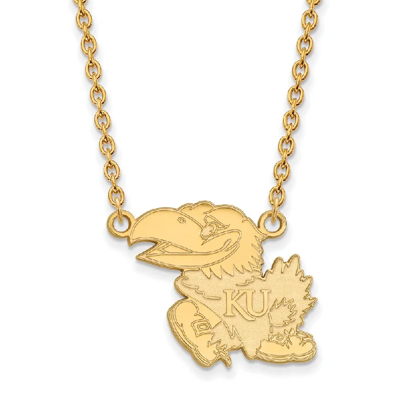 Ladies necklaces for engineers -14k Gold Plated Silver U of Kansas Large Jayhawk Pendant Necklace