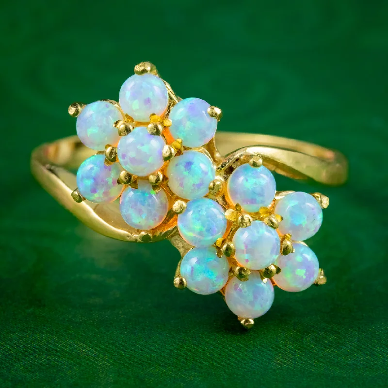 ladies-name-rose-gold-rings-Victorian Style Opal Flower Cluster Twist Ring Silver 18Ct Gold Gilt