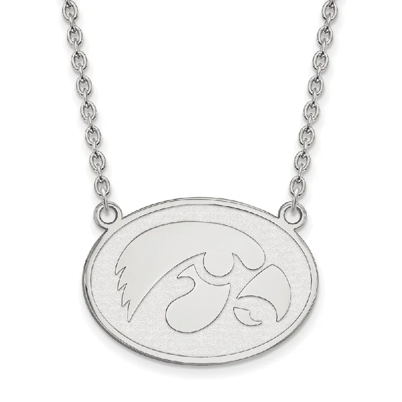 Ladies necklaces sleek silhouette -Sterling Silver U of Iowa Large Hawkeye Disc Pendant Necklace