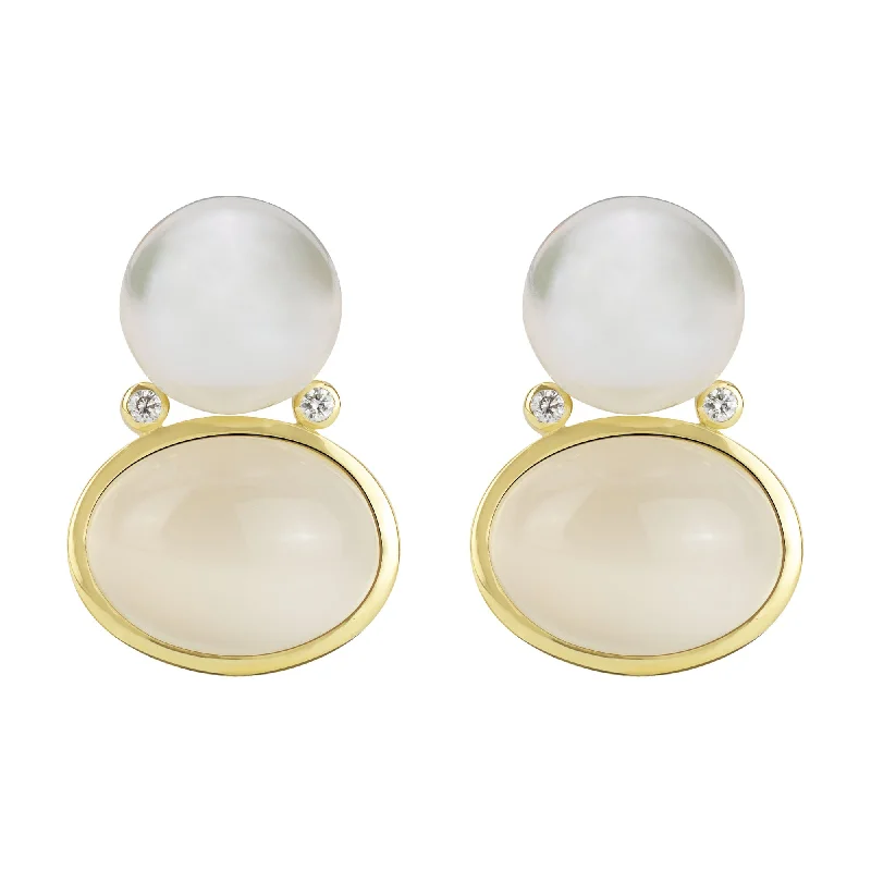 ladies-flower-rose-gold-earrings-Earrings - South Sea Pearl, Moonstone And Diamond (2345A)