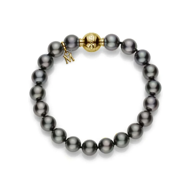 Ladies bracelets for starry nights -Black South Sea Cultured Pearl Bracelet in 18K Yellow Gold