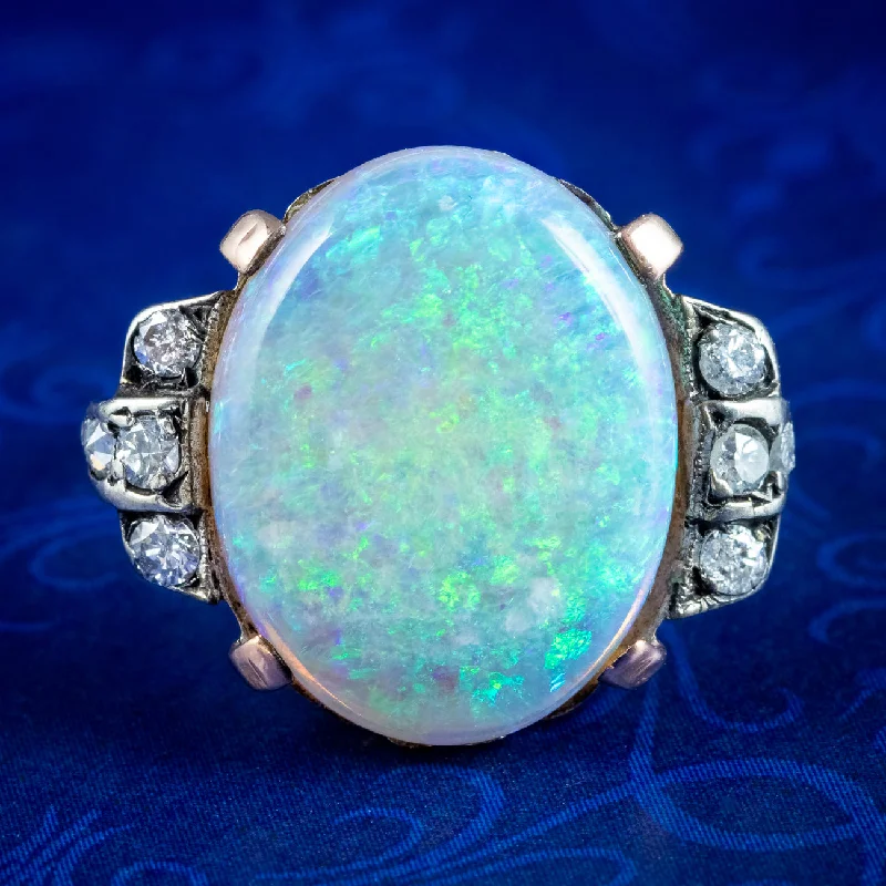 ladies-ruby-solitaire-rings-Antique Victorian Opal Diamond Ring 8ct Natural Opal