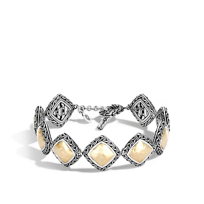 Ladies bracelets bold elegance -Classic Chain Hammered Gold and Silver Heritage Quadrangle Bracelet