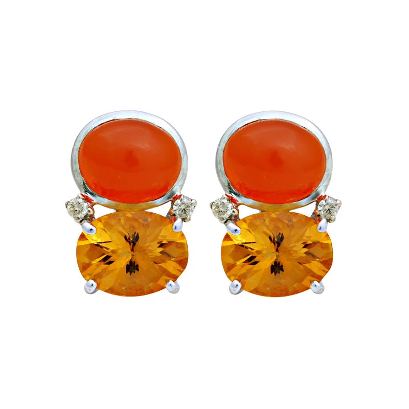 ladies-wedding-diamond-earrings-Earrings-Citrine, Cornelian and Diamond