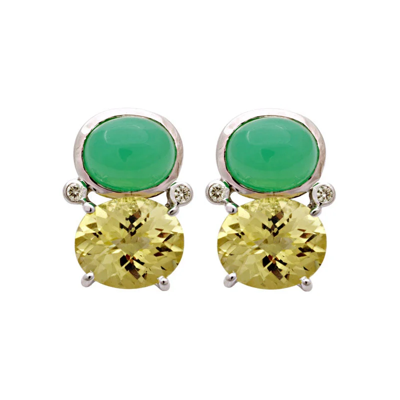 ladies-modern-pearl-earrings-Earrings-Chrysoprase, Lemon Quartz and Diamond