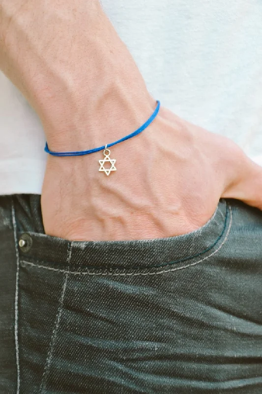 Ladies bracelets for honor nights -Silver Star of David charm bracelet for men, blue cord, Jewish gift for him, custom color