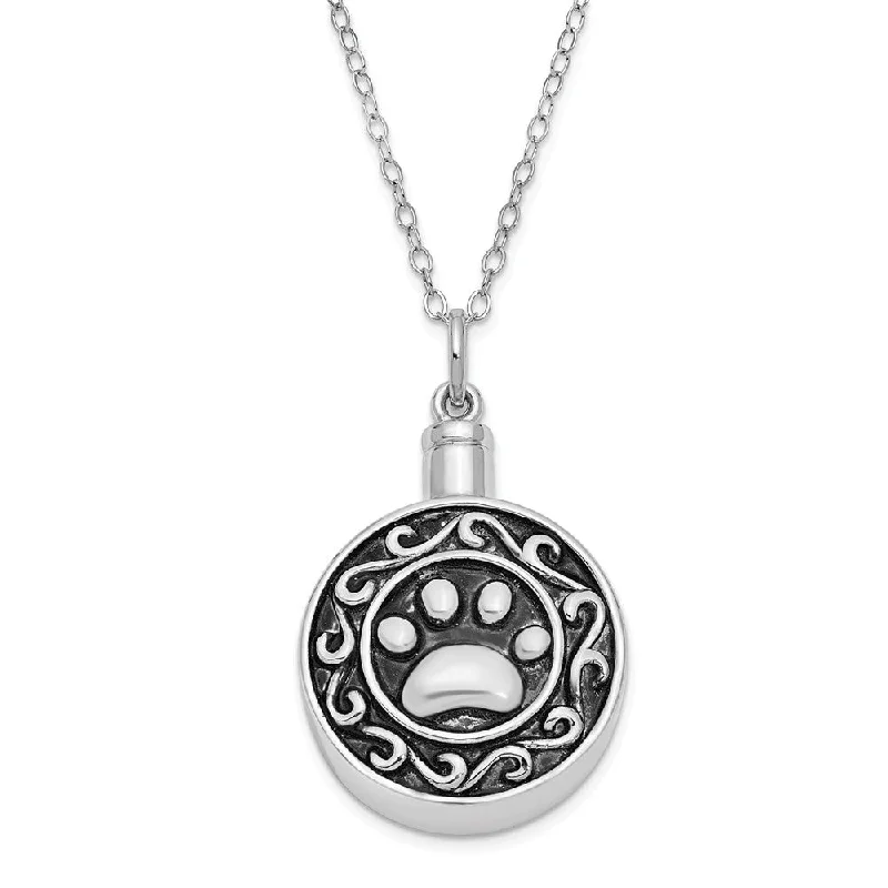 Ladies necklaces for relaxed looks -Rhodium Plated Sterling Silver Paw Print Ash Holder Necklace, 18 Inch