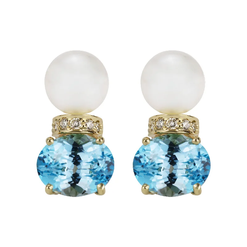 ladies-gemstone-pearl-earrings-Earrings - South Sea Pearl, Bluetopaz And Diamond