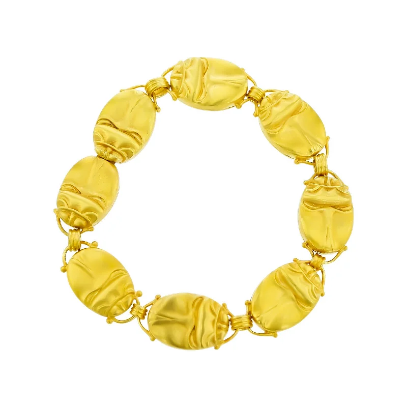 Ladies bracelets for Gen Z trends -18K Yellow Gold Scarab Link Bracelet with Hieroglyphics