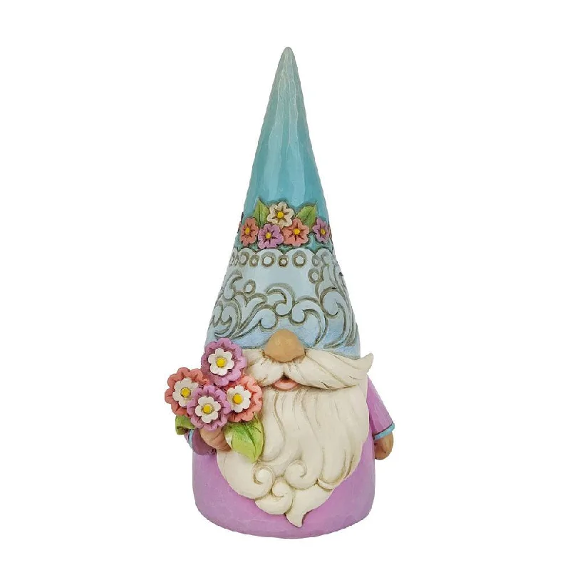 ladies-oval-sapphire-rings-Jim Shore Gnome with Spring Floral Hat Holding Flowers "Bloomin' Gnome" Figurine