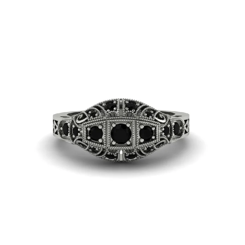 engagement-infinity-platinum-ring-Black Diamond 3-Stones Art Deco Engagement Ring - Aniyah No. 9