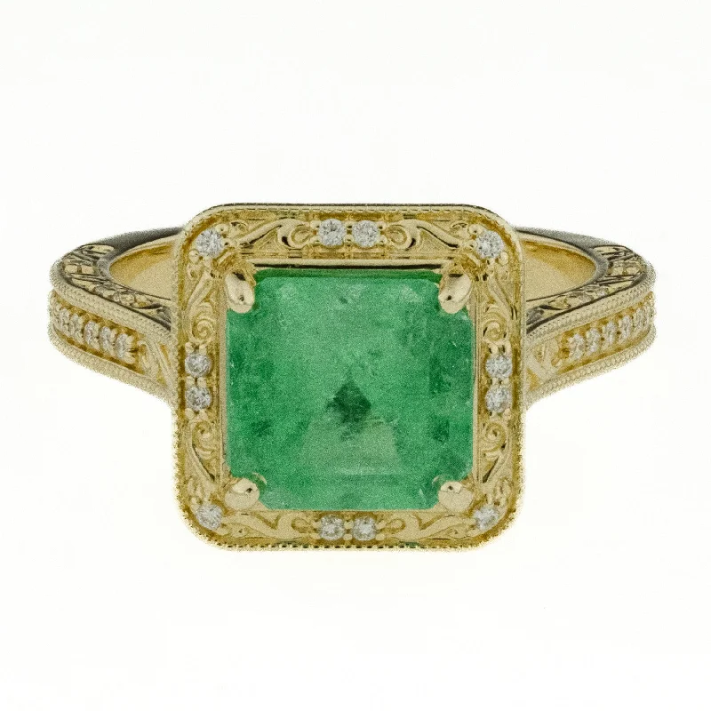 ladies-wedding-diamond-rings-2.29ctw Natural Emerald and Diamond Fashion Ring in 14K Yellow Gold - Size 6.25