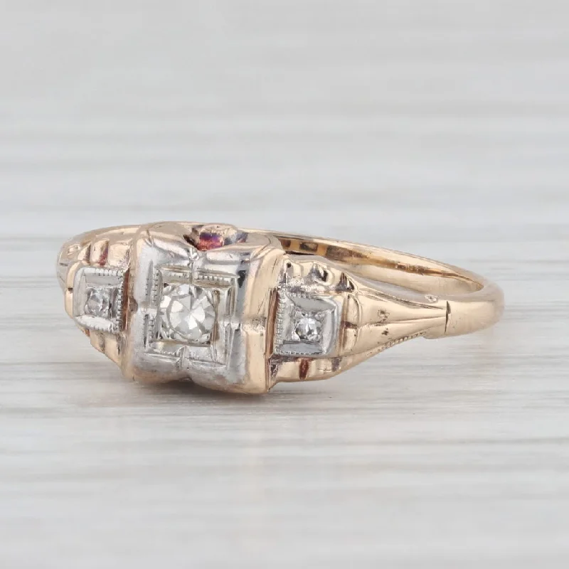 engagement-heart-rose-gold-ring-Vintage Diamond Accented Engagement Ring 14k Yellow Gold Size 5.25