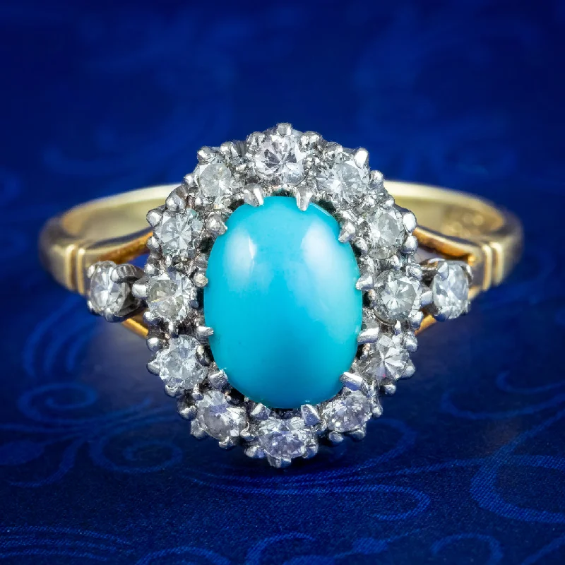 ladies-cushion-cut-silver-rings-Vintage Turquoise Diamond Cluster Ring Dated 1968