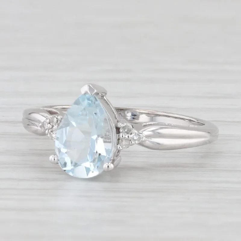 engagement-diamond-channel-ring-1.34ctw Pear Aquamarine Diamond Ring 10k White Gold Size 7 Engagement