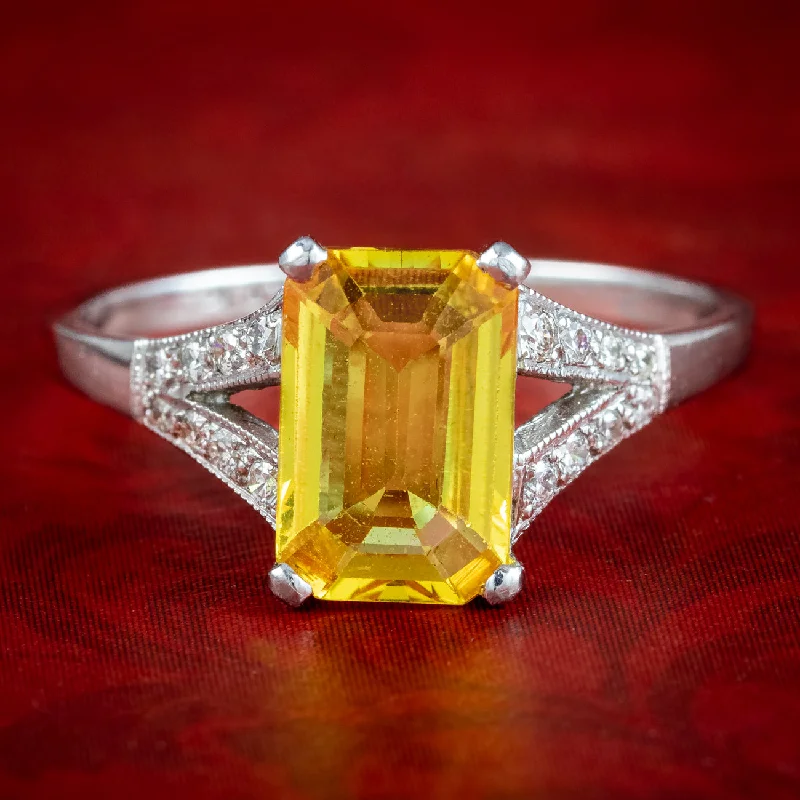 ladies-affordable-silver-rings-Art Deco Style Yellow Sapphire Diamond Ring 1.8ct Sapphire