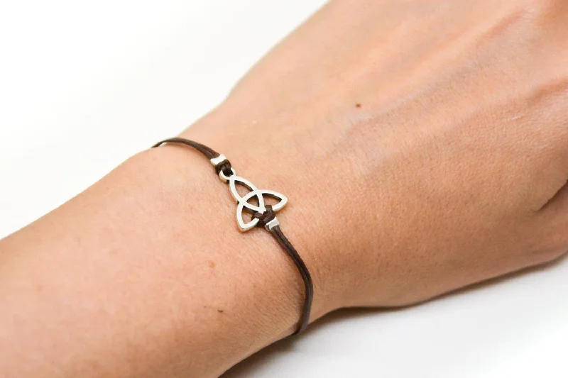 Ladies bracelets fancy elegance -Brown bracelet with silver Trinity charm for women