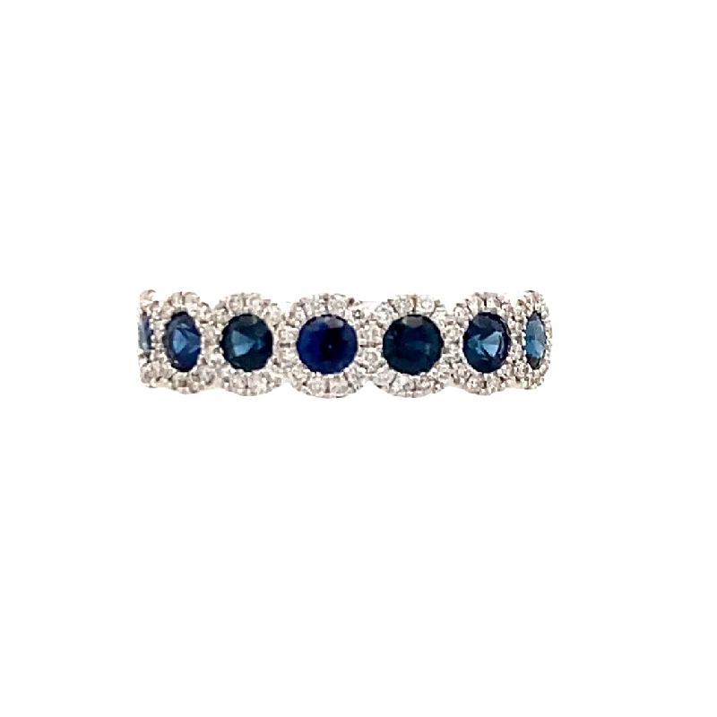 ladies-custom-rose-gold-rings-Sapphire and Diamond Halo Style Ring  in White Gold