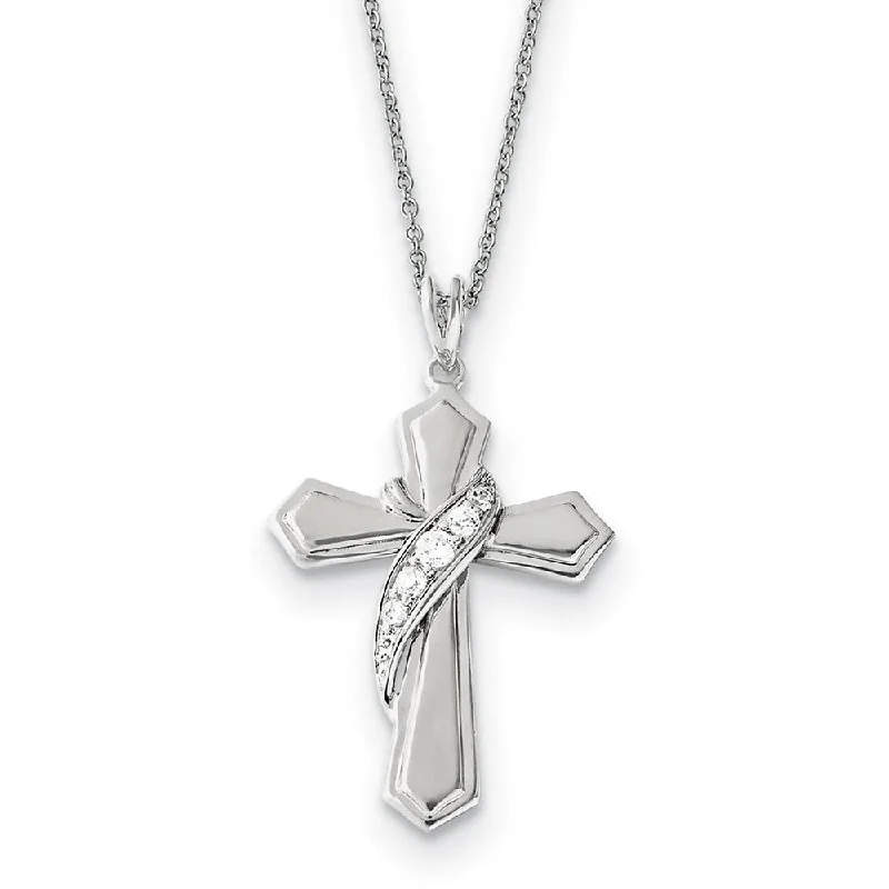 Ladies necklaces for doctors -Rhodium Plated Sterling Silver & CZ My Journey of Hope Cross Necklace