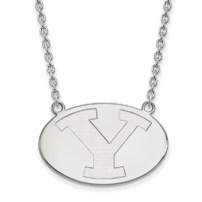 Ladies necklaces with silver labradorite -Sterling Silver Brigham Young U Large Initial Y Pendant Necklace