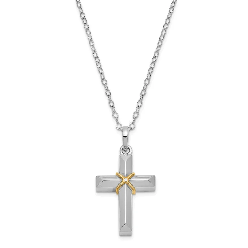 Ladies necklaces with dusk charms -Sterling Silver CZ Gold Tone Accent Cross Ash Holder Necklace, 18 Inch