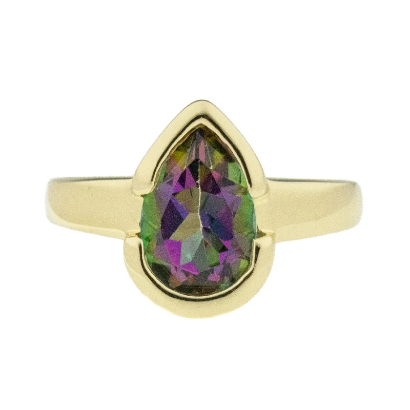 ladies-oval-gold-rings-2.47ct Mystic Topaz Solitaire Gemstone Ring in 14K Yellow Gold - Size 6.75