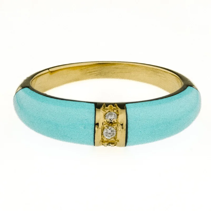 ladies-minimalist-sapphire-rings-Turquoise and Diamond Ring in 18K Yellow Gold