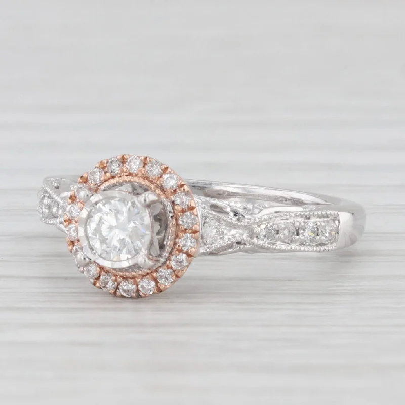 engagement-silver-filigree-ring-0.41ctw Round Diamond Halo Engagement Ring 14k White Rose Gold Size 7