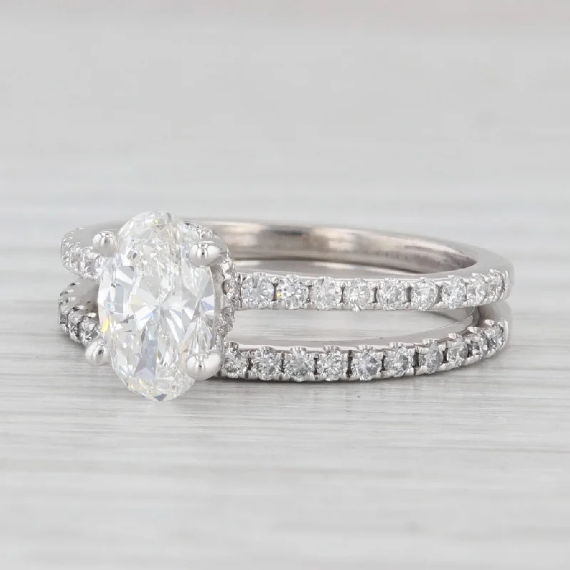 engagement-white-gold-bezel-ring-1.45ctw Oval Diamond Engagement Ring Wedding Band Bridal Set 14k White Gold GIA