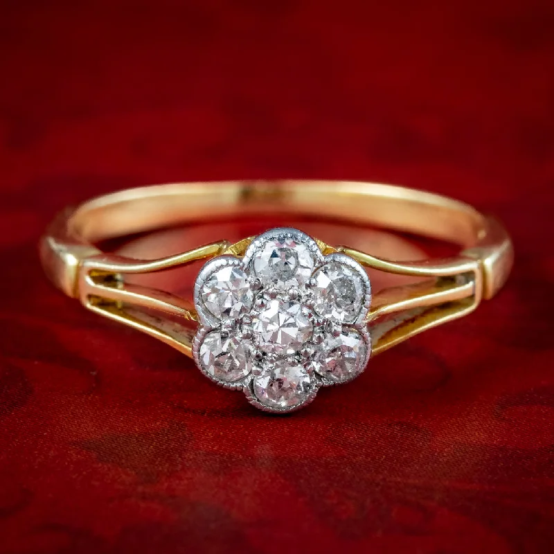 ladies-birthstone-platinum-rings-Antique Victorian Diamond Daisy Cluster Ring 0.35ct Total