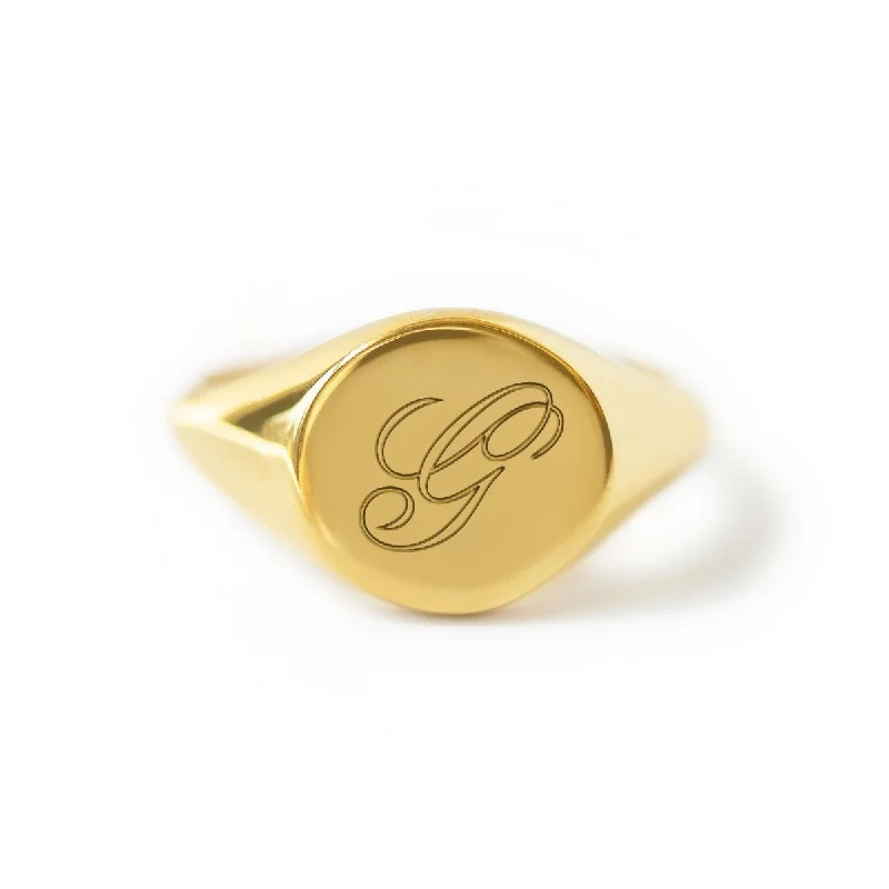 ladies-cushion-cut-gold-rings-Initial Signet Ring