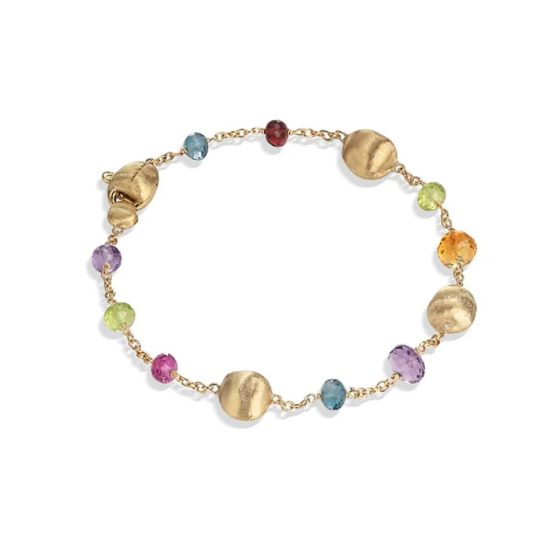 Ladies bracelets with pine charms -18K Yellow Gold Mixed Gemstone Single Strand Bracelet