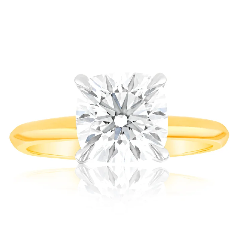 engagement-custom-silver-ring-Luminesce Lab Grown Certified 2 Carat Diamond Cushion Cut Engagement Ring in 18ct Yellow Gold