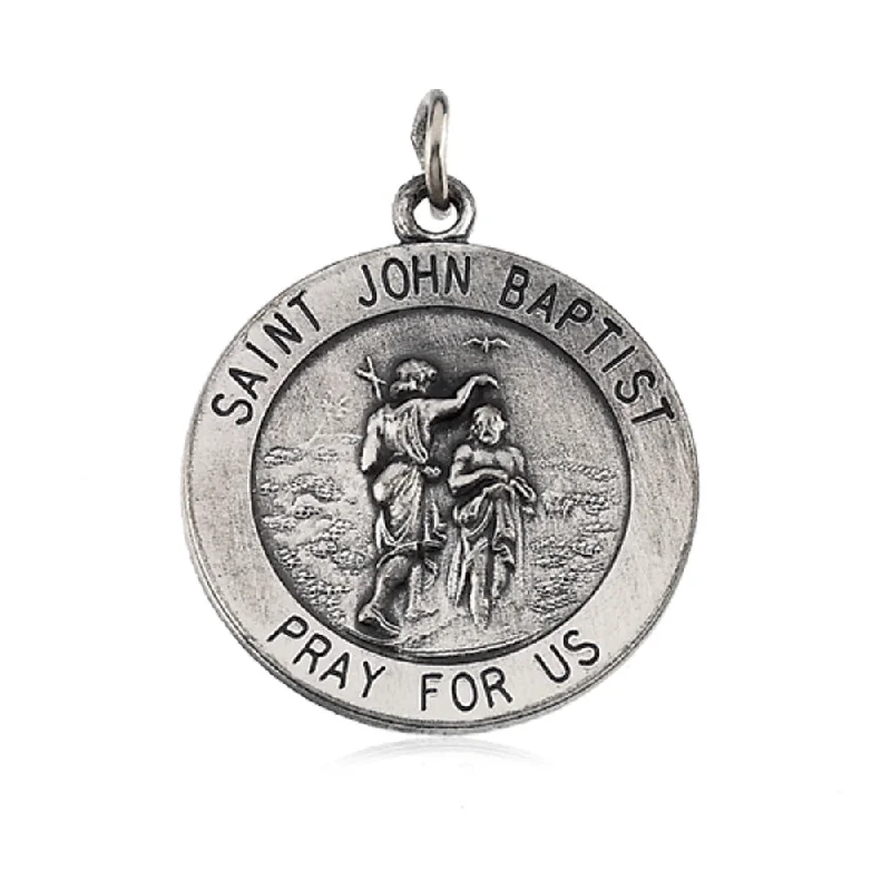 Ladies necklaces for charity nights -Sterling Silver 18mm St. John The Baptist Medal Necklace, 18 Inch