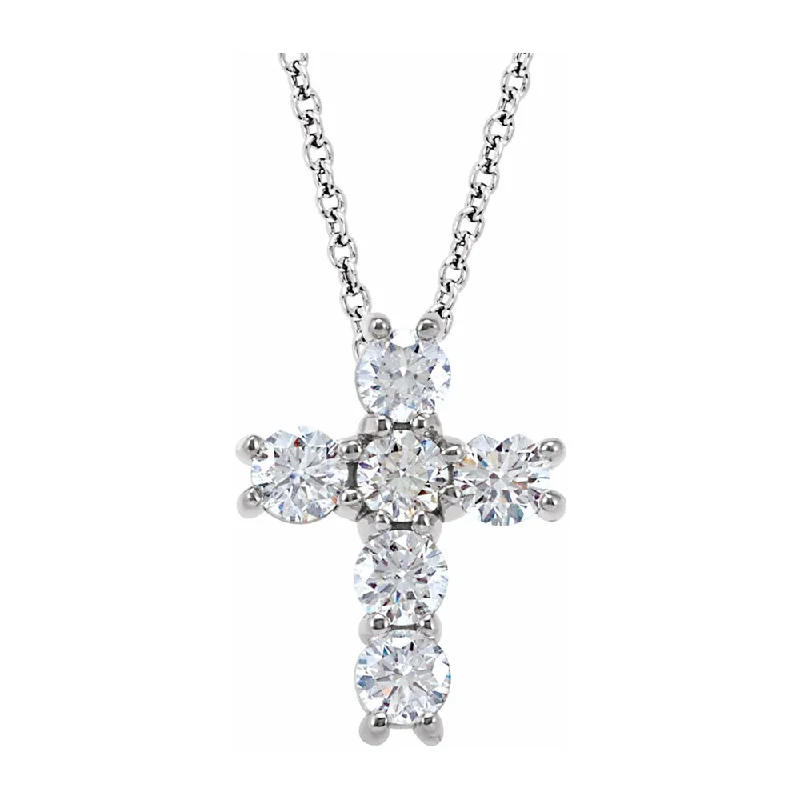 Ladies necklaces blush rose gold -14K White Gold 3/4 CTW Diamond 14mm Cross Necklace, 18 Inch