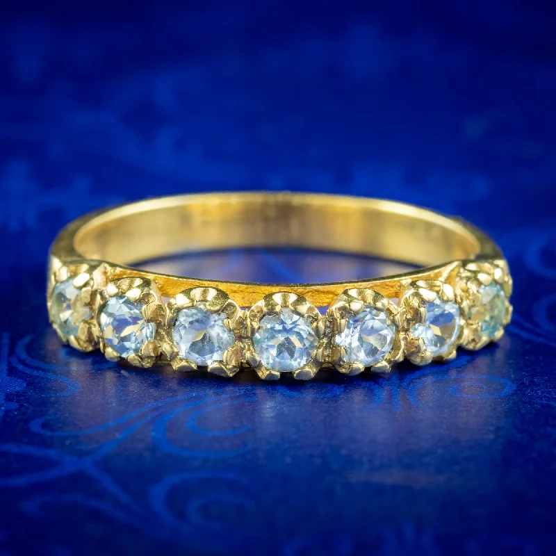 ladies-ruby-eternity-rings-Victorian Style Blue Topaz Half Eternity Ring 0.70ct Total